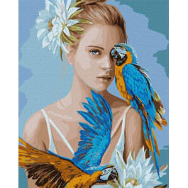 Ідейка Картина за номерами  "Дівчина з блакитними папугами" 40х50см KHO4802