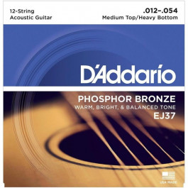 D'Addario EJ37 Phosphor Bronze Medium Top/Heavy Bottom Acoustic Guitar 12-Strings 12/54