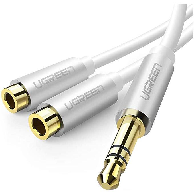 UGREEN AV123 3.5mm Headphone Audio Splitter Cable mini-jack 3.5мм - 2 x mini-jack 3.5мм 0.2м White - зображення 1