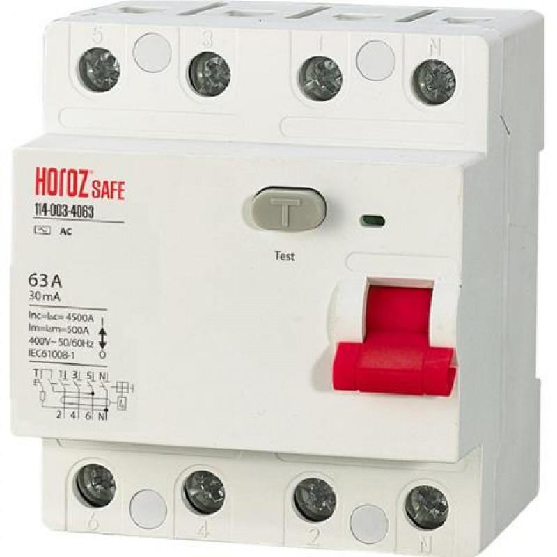 Horoz Electric SAFE 4Р 63А 30mA 230V (114 003 4063) - зображення 1