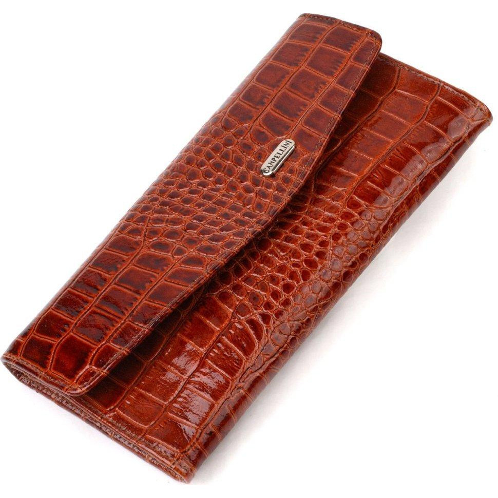 CANPELLINI Жіночий гаманець коричневий з лакованої натуральної шкіри з тисненням під крокодила  (2421704) - зображення 1