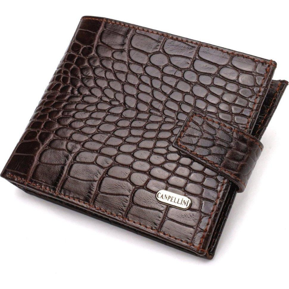 CANPELLINI Коричневий чоловічий гаманець із натуральної фактурної шкіри з тисненням під крокодила  (2421788) - зображення 1