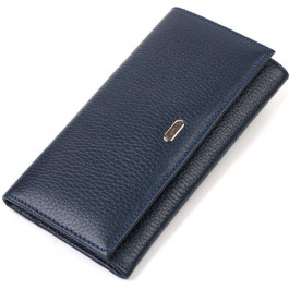 CANPELLINI Довгий жіночий гаманець із натуральної шкіри синього кольору з клапаном на кнопці  (2421830)