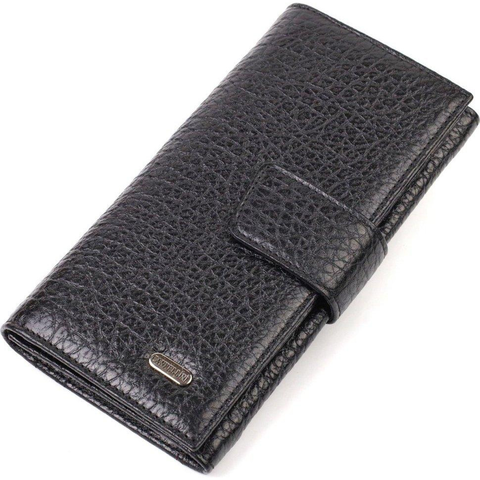 CANPELLINI Вертикальний гаманець з натуральної крупнозернистої шкіри чорного кольору  (2421838) - зображення 1