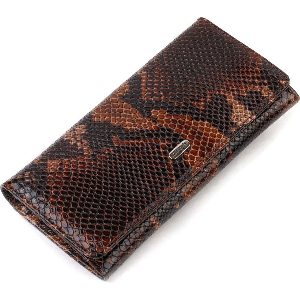 CANPELLINI Лакований жіночий гаманець коричневого кольору з натуральної шкіри з тисненням під змію  (2421711) - зображення 1