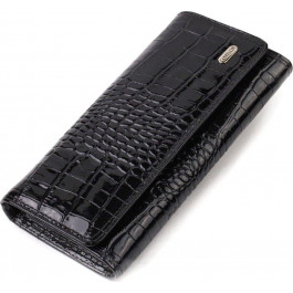 CANPELLINI Жіночий лакований гаманець з натуральної шкіри чорного кольору з тисненням під крокодила  (2421707)