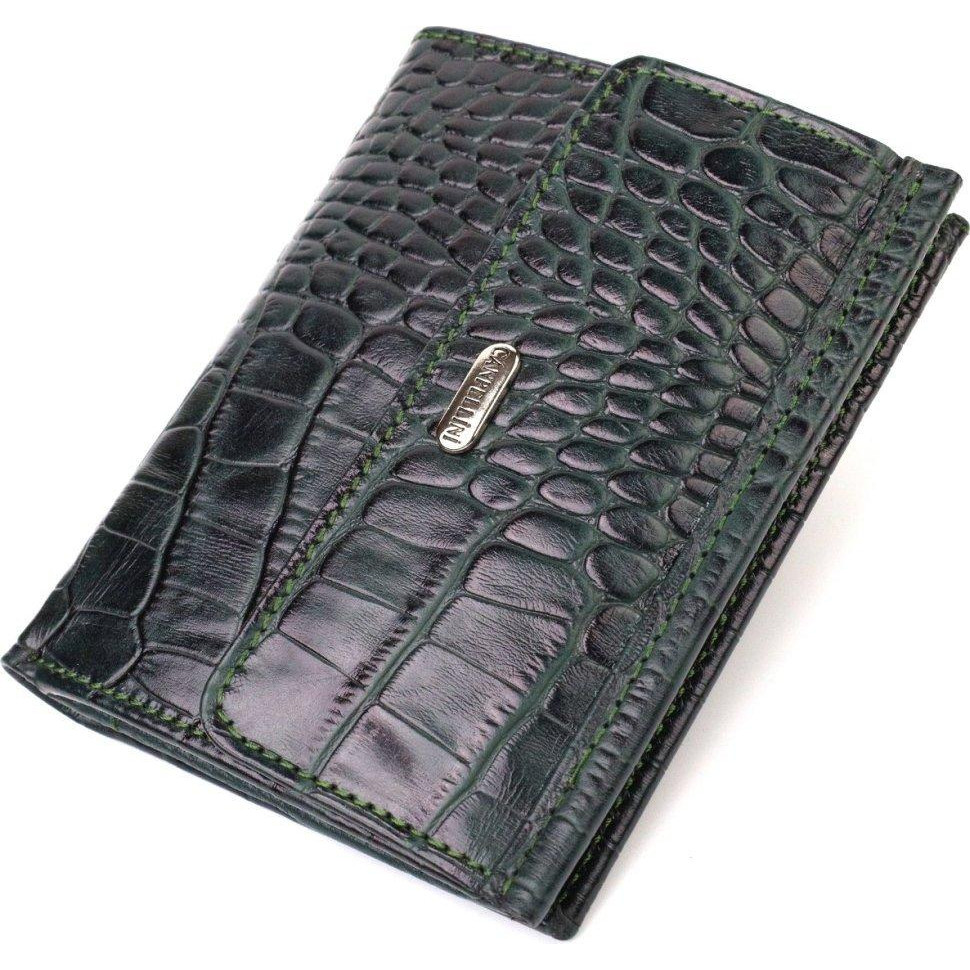 CANPELLINI Зелений жіночий гаманець середнього розміру з натуральної шкіри з тисненням під крокодила  (2421815) - зображення 1