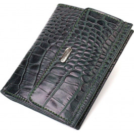 CANPELLINI Зелений жіночий гаманець середнього розміру з натуральної шкіри з тисненням під крокодила  (2421815)