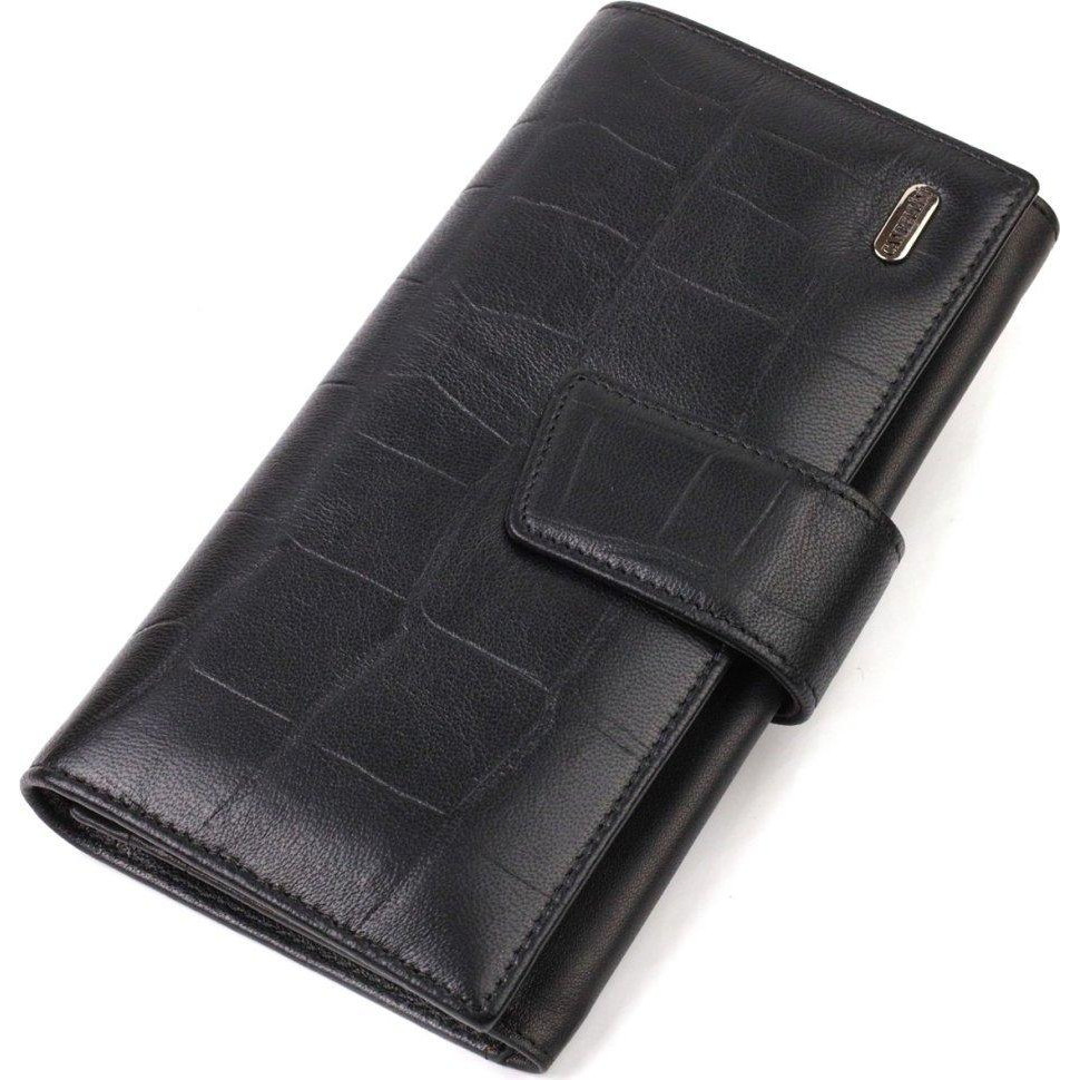 CANPELLINI Універсальний великий гаманець із натуральної шкіри чорного кольору з тисненням  (2421836) - зображення 1