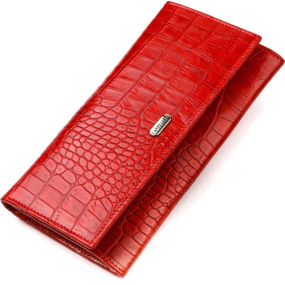 CANPELLINI Червоний довгий жіночий гаманець з натуральної шкіри з тисненням під крокодила  (2421827) - зображення 1