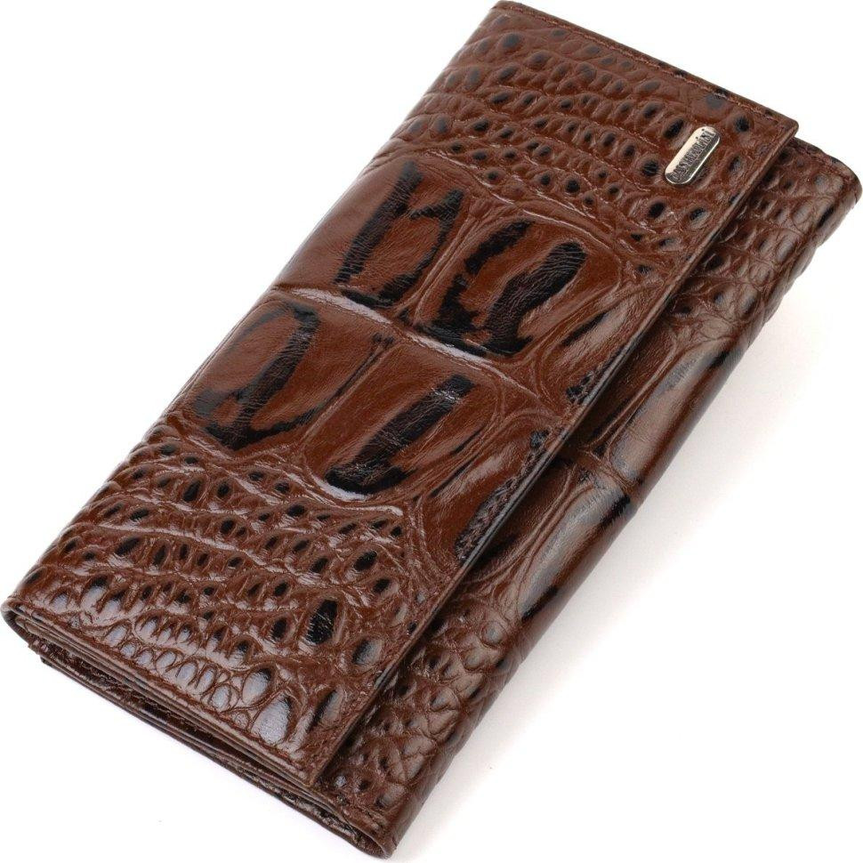 CANPELLINI Жіночий гаманець із натуральної шкіри з тисненням під крокодила в коричневому кольорі  (2421848) - зображення 1