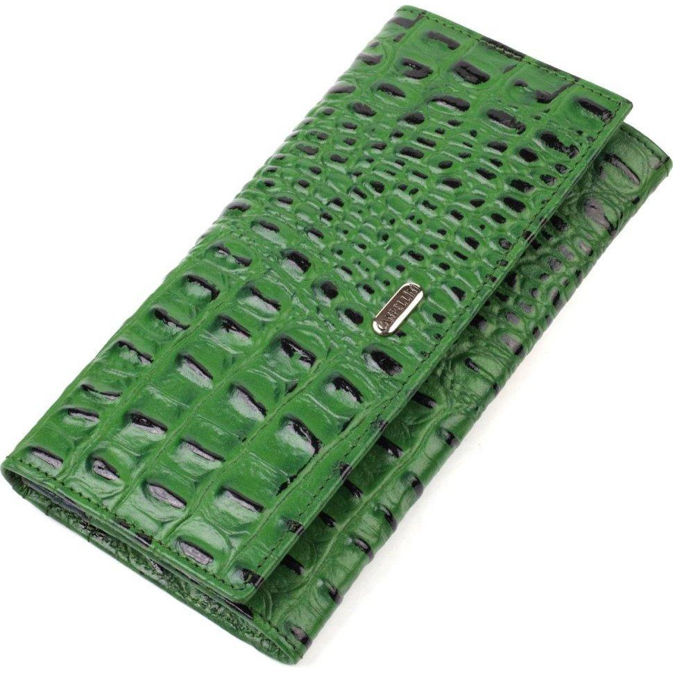 CANPELLINI Оригінальний жіночий гаманець зеленого кольору з натуральної шкіри з тисненням під крокодила  (24218 - зображення 1