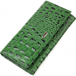 CANPELLINI Оригінальний жіночий гаманець зеленого кольору з натуральної шкіри з тисненням під крокодила  (24218