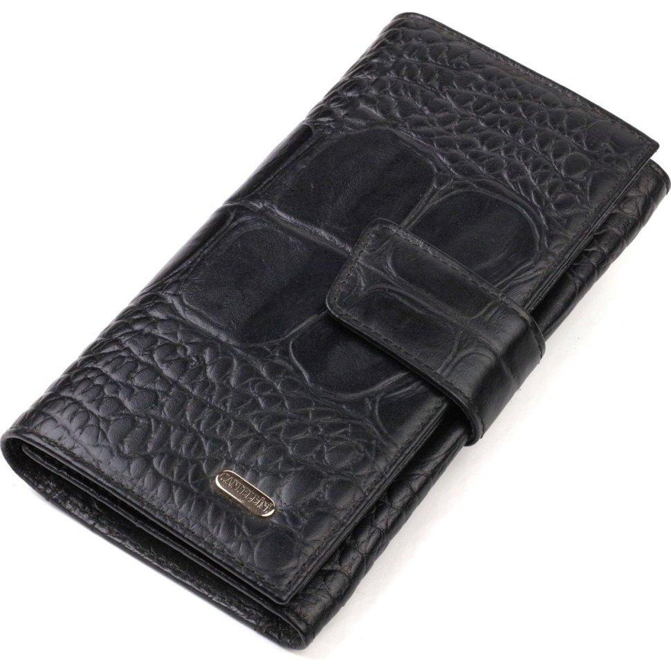 Vintage Чорний вертикальний гаманець з натуральної шкіри з тисненням під крокодила CANPELLINI (2421844) - зображення 1