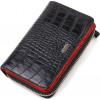 CANPELLINI Чорно-червоний жіночий гаманець середнього розміру з натуральної шкіри з тисненням під крокодила  (2 - зображення 1