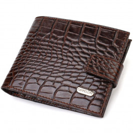 CANPELLINI Функціональний чоловічий гаманець коричневого кольору з натуральної шкіри з тисненням під крокодила 