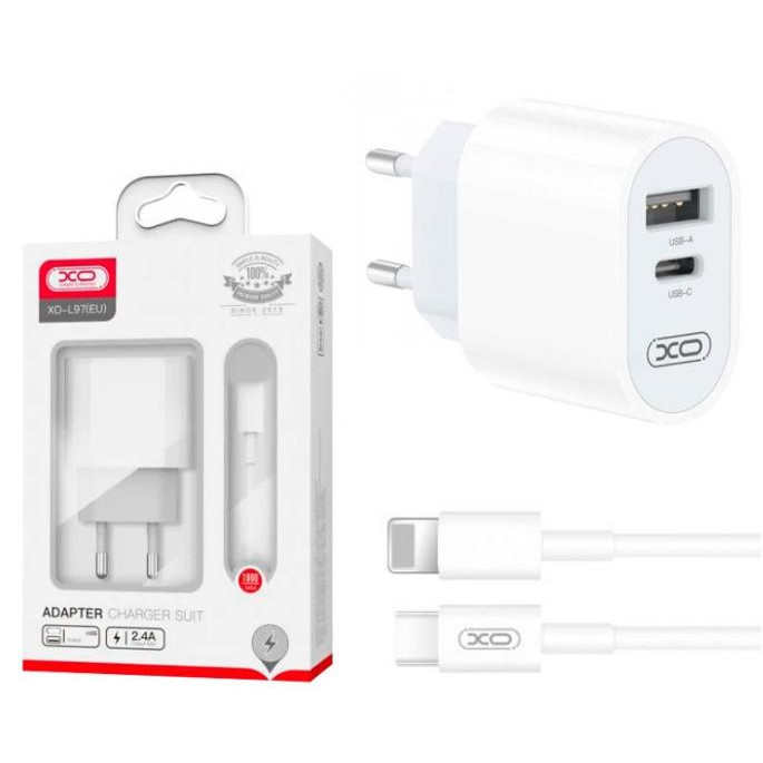 XO L97 Dual port Home charger + Lightning (NB177) White - зображення 1