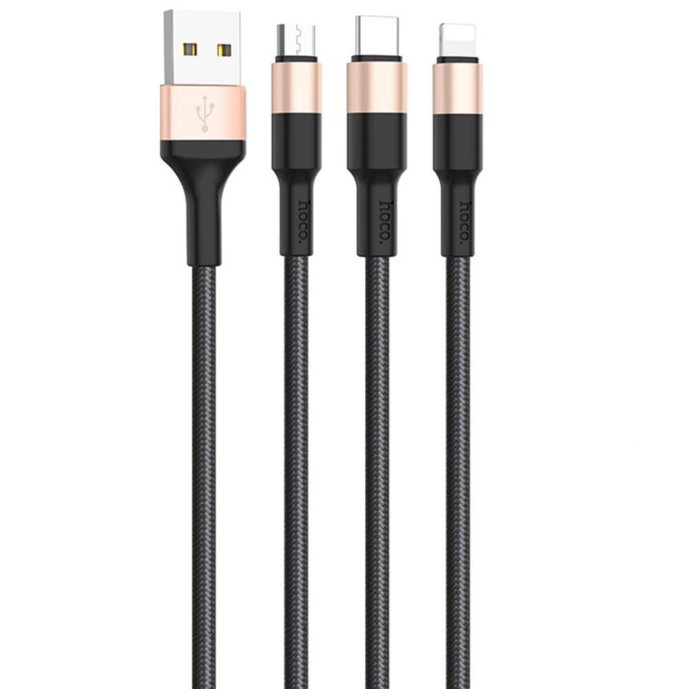 Hoco X26 Xpress one pull 3in1 Lightning/Micro USB/USB Type-C 1m Black/Gold (6957531080275) - зображення 1