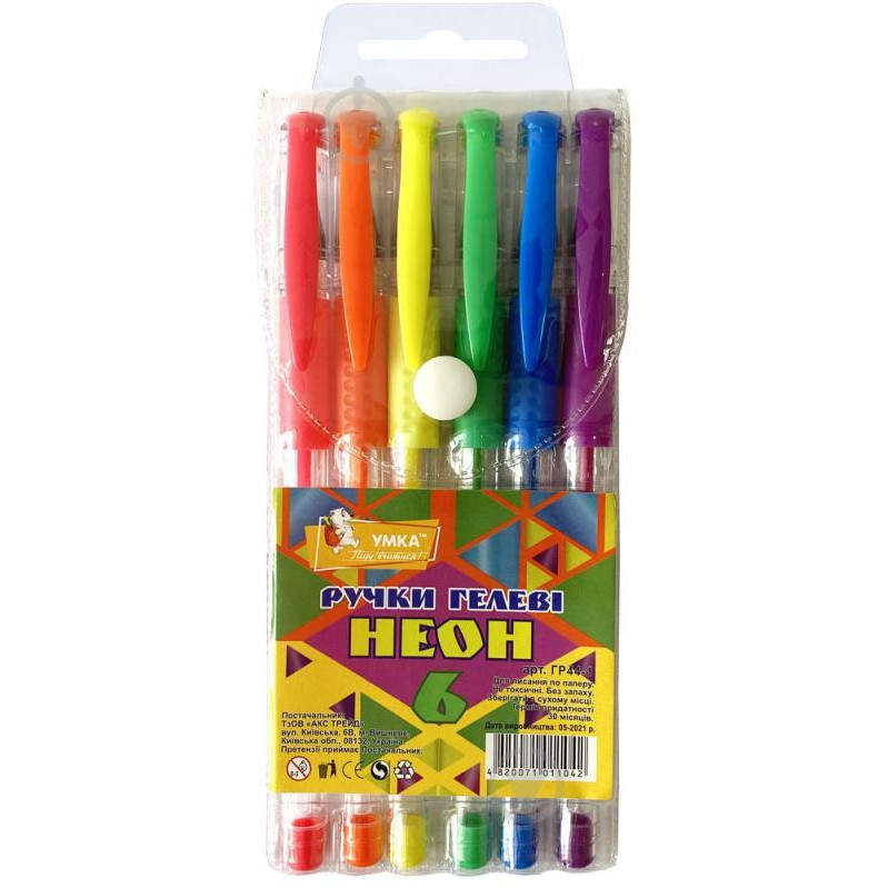 Умка Набір ручок гелевих  6 кольорів Neon (12) (144) №ГР44-1 - зображення 1