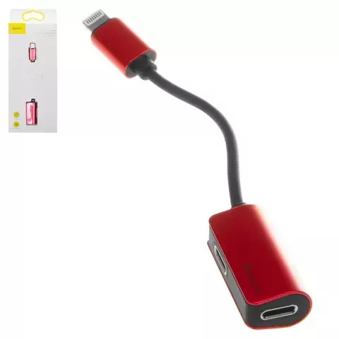 Baseus L37 Lightning Male to Dual Lightning Female Adapter Red (CALL37-91) - зображення 1