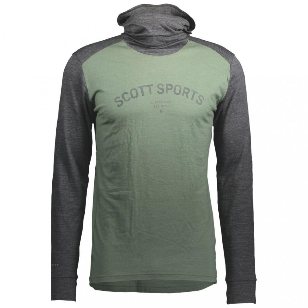 Scott Термофутболка чоловіча з капюшоном  Defined Merino Longsleeve Hoody, Dark grey melange/Frost green,  - зображення 1