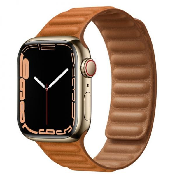 Apple Watch Series 7 GPS + Cellular 41mm Gold S. Steel Case w. Golden B. Leather Link - S/M (MKLE3+ML7K3) - зображення 1