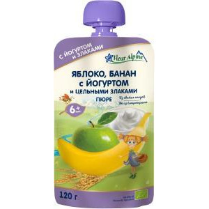 Fleur Alpine Organic Пюре Яблоко-банан с йогуртом с 6 месяцев 120 г - зображення 1