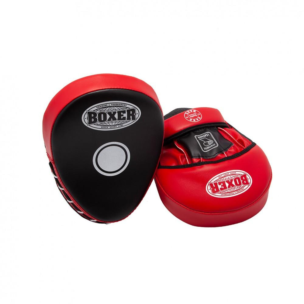 Boxer Sport Line Лапа боксерская гнутая 0,8мм наполнителя, кожвинил, черный/красный (2013-01R) - зображення 1