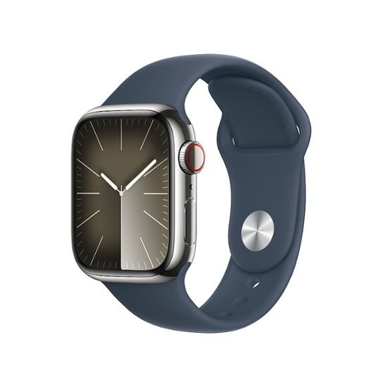 Apple Watch Series 9 GPS + Cellular 41mm Silver S. Steel Case w. Storm Blue Sport Band - S/M (MRJ23) - зображення 1