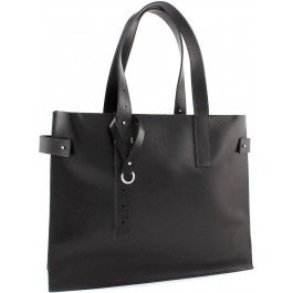 Grande Pelle Женская сумка-шоппер большого размера из черной кожи с длинными ручками  (15597)