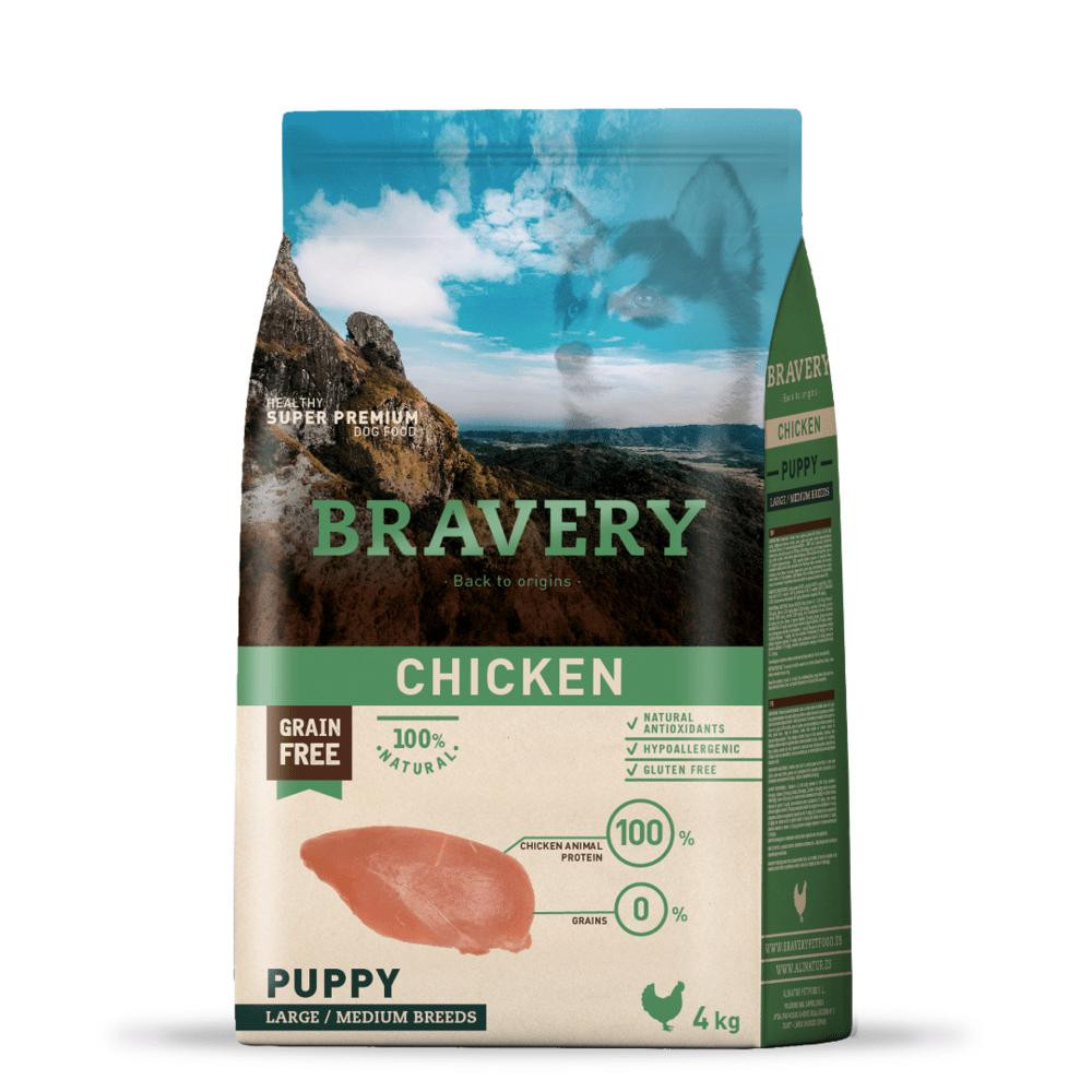 Bravery Puppy Large & Medium Chicken 4 кг 6756 BR CHIC PUP L_ 4KG - зображення 1