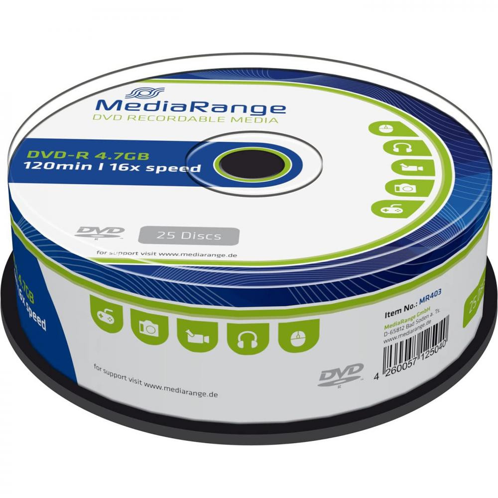 MediaRange DVD-R 4.7GB 120min 16x 25 шт (MR403) - зображення 1