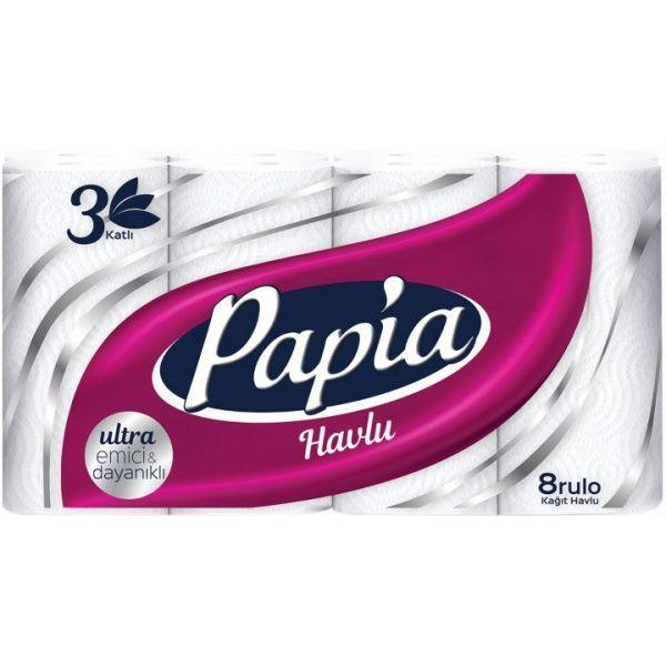 Papia Бумажные полотенца 3 слоя 8 рулонов (8690536011063) - зображення 1