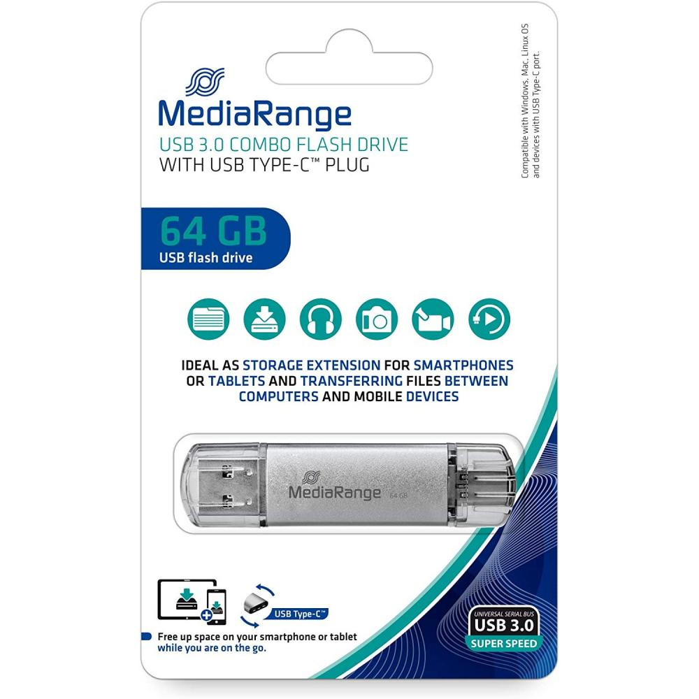 MediaRange 64 GB USB 3.0 combo flash drive with USB Type-C plug (MR937) - зображення 1