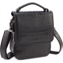 Karya Шкіряна сумка чорного кольору з тисненням під крокодила  (0795-53)