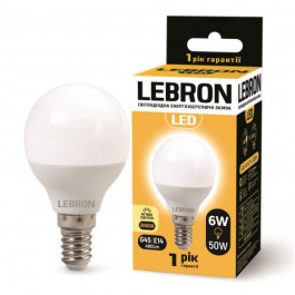 Lebron LED L-G45 6W Е14 3000K 480Lm 220° (LEB 11-12-19)