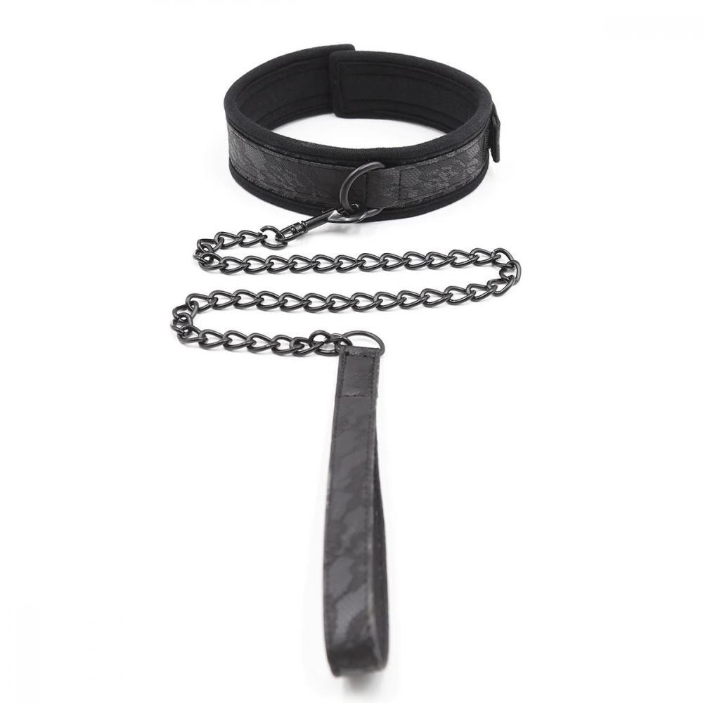 DS Fetish Collar with leash black (262400120) - зображення 1