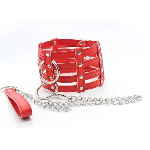 DS Fetish Collar with chain leash red (262002013) - зображення 1