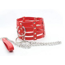 DS Fetish Collar with chain leash red (262002013)
