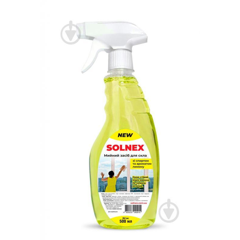 SOLNEX Засіб миючий для скла та дзеркал  зі спиртом та ароматом лимону 0,5 л (4820233090915) - зображення 1