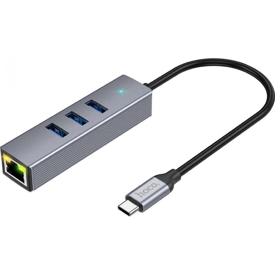 Hoco HB3-Type-C 4 USB Hub Gray (6931474794543) - зображення 1