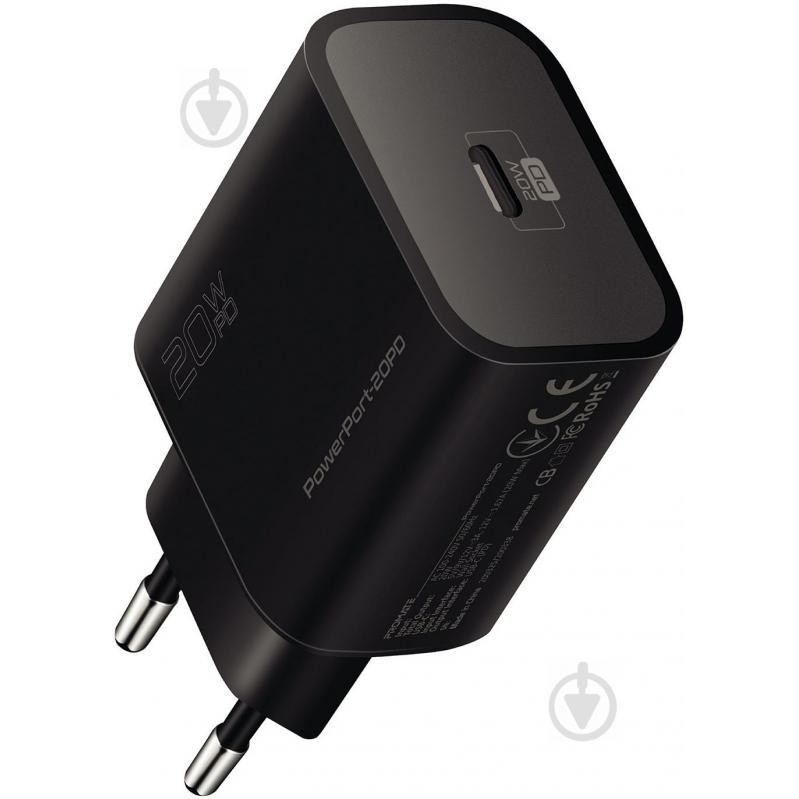 Promate PowerPort-20PD USB Type-C PD Black (powerport-20pd.black) - зображення 1