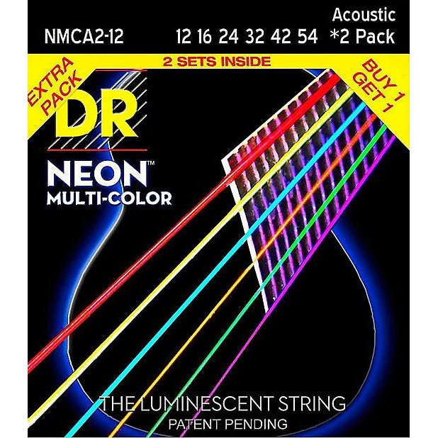 DR Струны для акустической гитары  NMCA2-12 Hi-Def Neon Multi-Color K3 Coated Acoustic Guitar Strings 1 - зображення 1