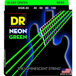   DR Струны для бас-гитары  NGB-40 Hi-Def Neon Green K3 Coated Light Bass Guitar 4 Strings 40/100