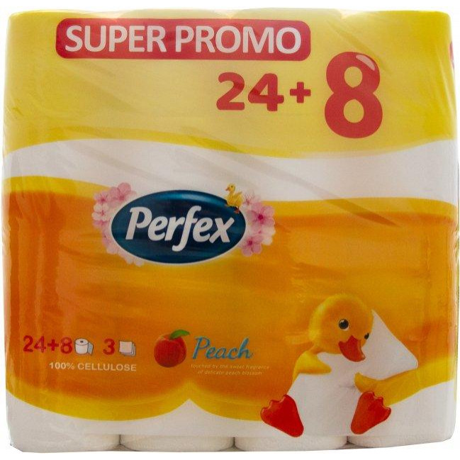Perfex Папір туалетний  Персик 3 шари 24+8 шт (8606110850652) - зображення 1