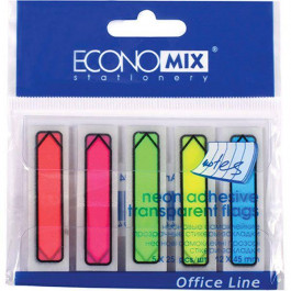ECONOMIX Стикеры-закладки пластиковые  "Указатели" 12х45 мм 125 листов 5 цветов (20947)