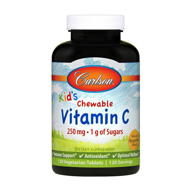 Carlson Labs Kid's Chewable Vitamin C 250 mg 1 g of Sugars (120 veg tab) tangerine - зображення 1