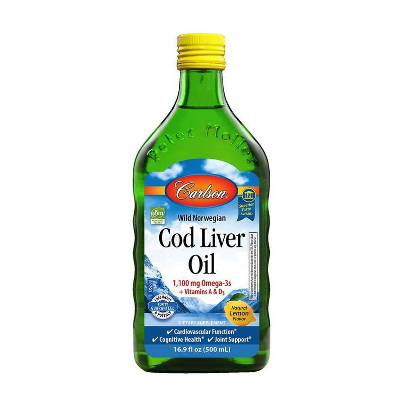 Carlson Labs Cod Liver Oil 1,100 mg Omega-3s + Vitamins A & D3 (500 ml) - зображення 1