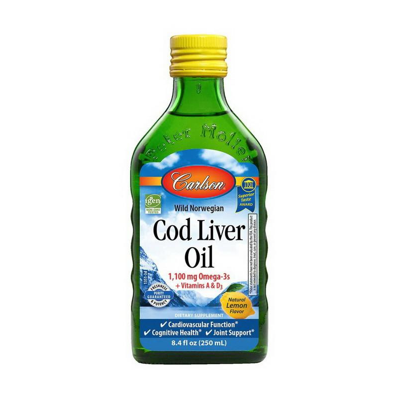 Carlson Labs Cod Liver Oil 1,100 mg Omega-3s + Vitamins A & D3 (250 ml) - зображення 1