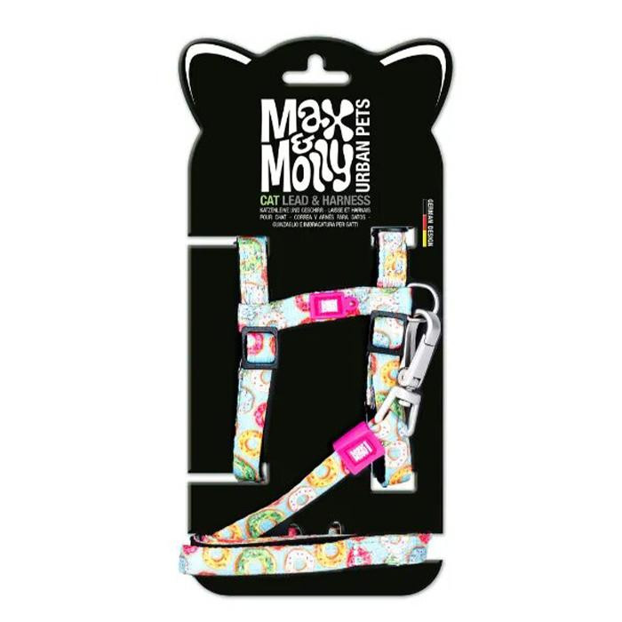 Max & Molly Cat Harness/Leash Set Donuts Набір шлейки та повідця для котів, малюнок "Пончики" 1 шт. (42556368021 - зображення 1